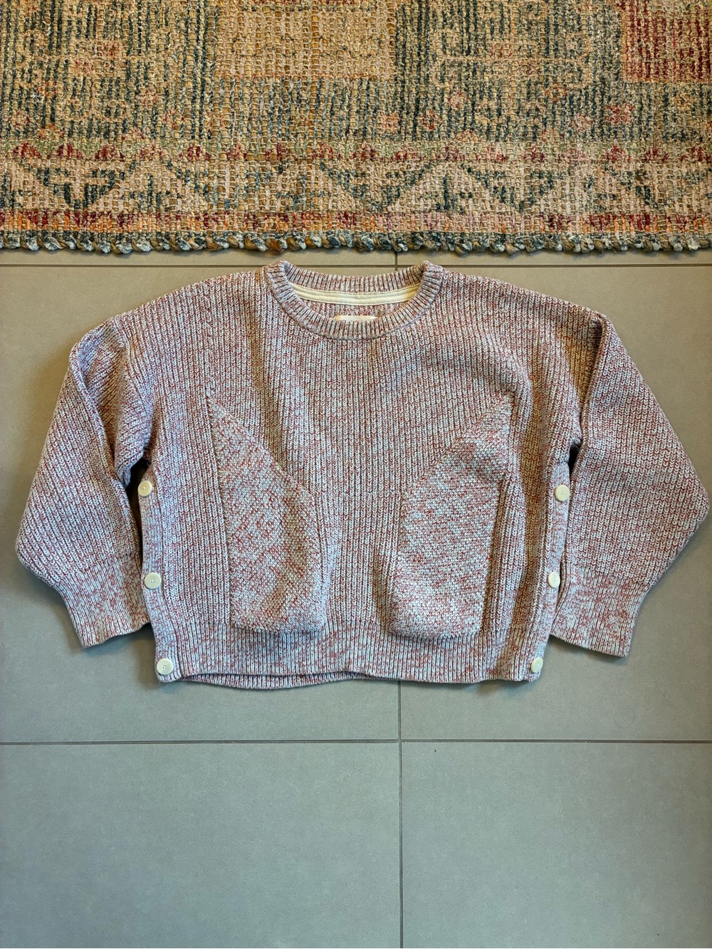 Folk Heathered Pink Crewneck Sweater with Side Buttons